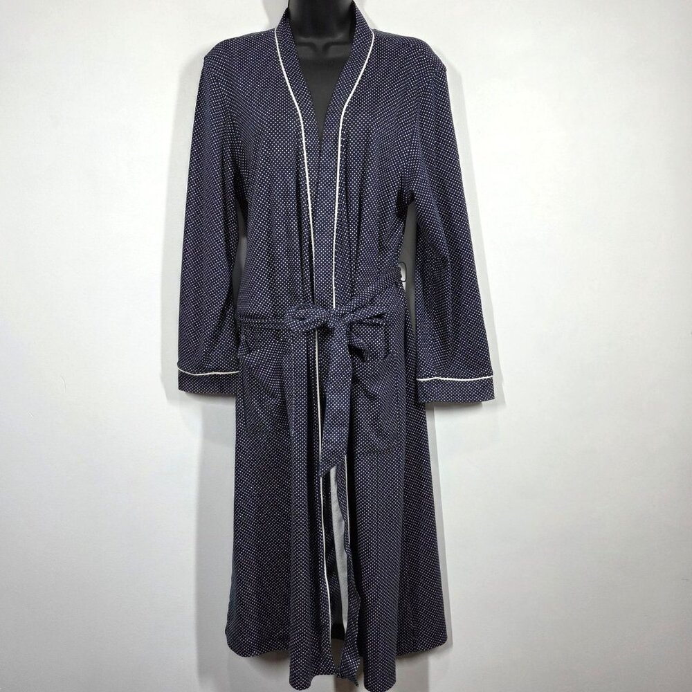 LL Bean Robe Womens XS Navy Blue Polka Dot Supima Cotton Pockets Lightweight